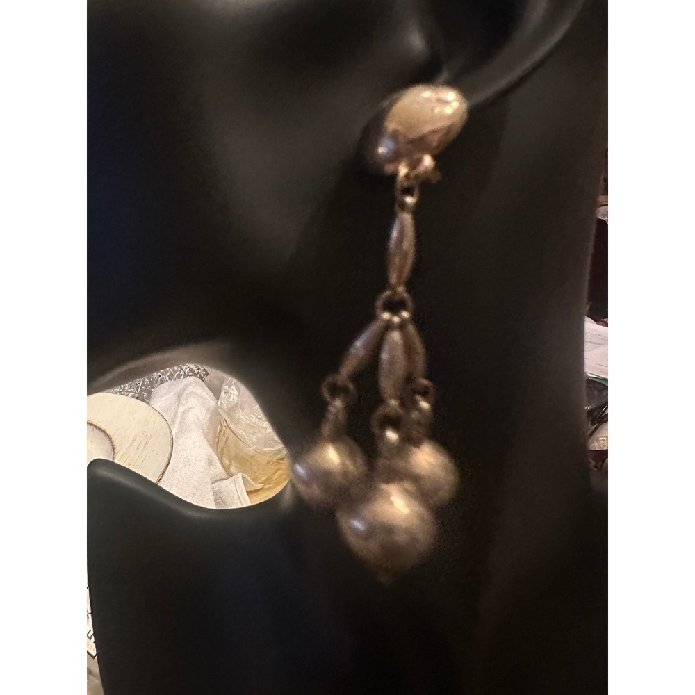 Vintage Sterling Silver Chandelier Drop Earrings Triple Bell Dangle Studs